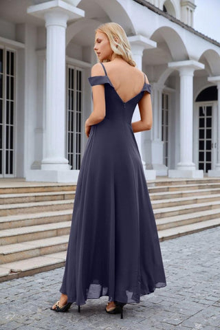 Vestido de noche de dama de honor con tirantes finos y hombros descubiertos para mujer 28093 