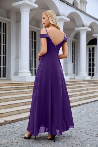 Vestido de noche de dama de honor con tirantes finos y hombros descubiertos para mujer 28093 