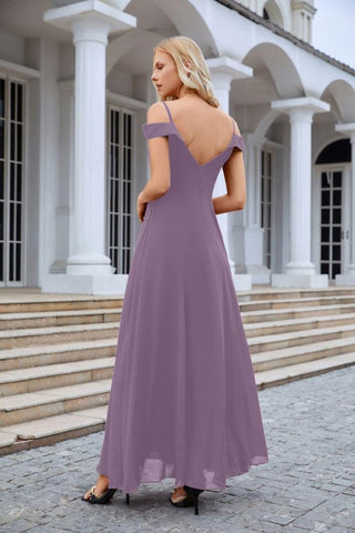 Vestido de noche de dama de honor con tirantes finos y hombros descubiertos para mujer 28093 