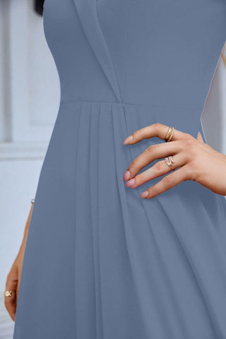 Vestido de noche de dama de honor con tirantes finos y hombros descubiertos para mujer 28093 