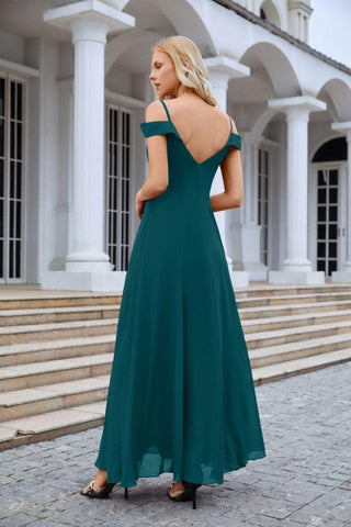 Vestido de noche de dama de honor con tirantes finos y hombros descubiertos para mujer 28093 