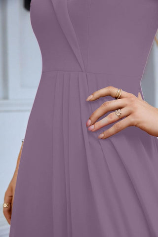 Vestido de noche de dama de honor con tirantes finos y hombros descubiertos para mujer 28093 