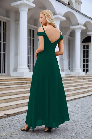 Vestido de noche de dama de honor con tirantes finos y hombros descubiertos para mujer 28093 