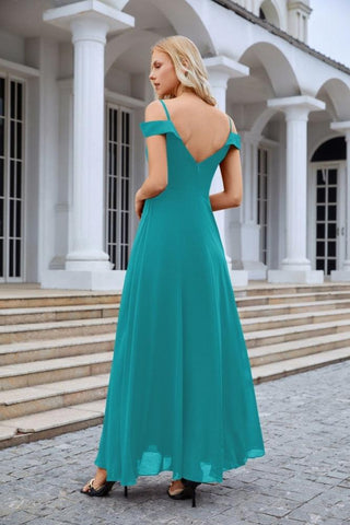 Vestido de noche de dama de honor con tirantes finos y hombros descubiertos para mujer 28093 