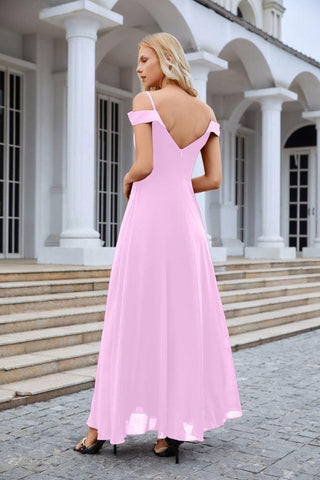 Vestido de noche de dama de honor con tirantes finos y hombros descubiertos para mujer 28093 