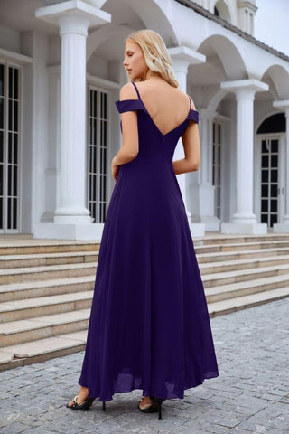 Vestido de noche de dama de honor con tirantes finos y hombros descubiertos para mujer 28093 