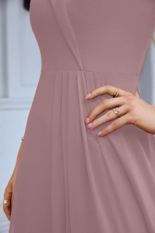 Vestido de noche de dama de honor con tirantes finos y hombros descubiertos para mujer 28093 