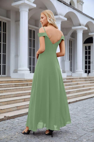 Vestido de noche de dama de honor con tirantes finos y hombros descubiertos para mujer 28093 