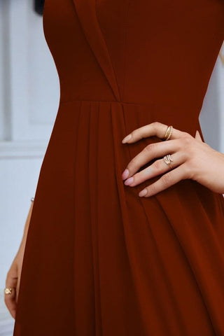 Vestido de noche de dama de honor con tirantes finos y hombros descubiertos para mujer 28093 