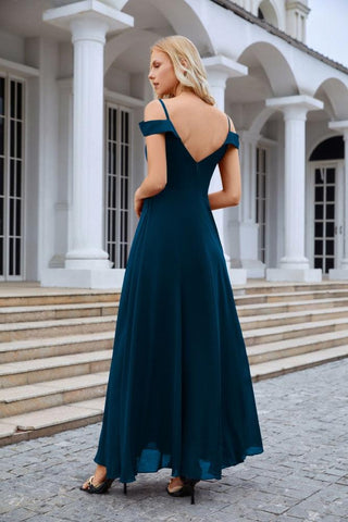 Vestido de noche de dama de honor con tirantes finos y hombros descubiertos para mujer 28093 
