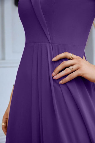 Vestido de noche de dama de honor con tirantes finos y hombros descubiertos para mujer 28093 