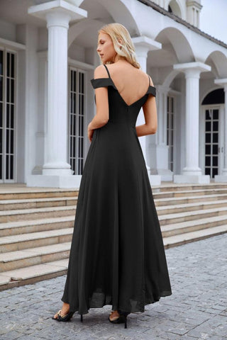 Vestido de noche de dama de honor con tirantes finos y hombros descubiertos para mujer 28093 