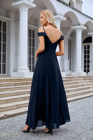 Vestido de noche de dama de honor con tirantes finos y hombros descubiertos para mujer 28093 