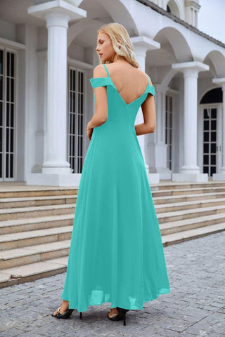 Vestido de noche de dama de honor con tirantes finos y hombros descubiertos para mujer 28093 