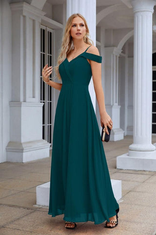 Vestido de noche de dama de honor con tirantes finos y hombros descubiertos para mujer 28093 