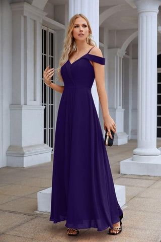 Vestido de noche de dama de honor con tirantes finos y hombros descubiertos para mujer 28093 