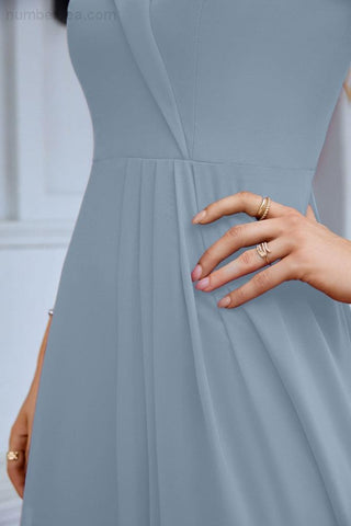 Vestido de noche de dama de honor con tirantes finos y hombros descubiertos para mujer 28093 