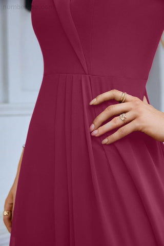 Vestido de noche de dama de honor con tirantes finos y hombros descubiertos para mujer 28093 