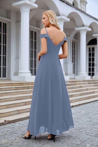 Vestido de noche de dama de honor con tirantes finos y hombros descubiertos para mujer 28093 