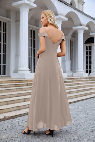 Vestido de noche de dama de honor con tirantes finos y hombros descubiertos para mujer 28093 
