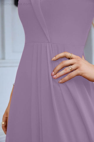 Vestido de noche de dama de honor con tirantes finos y hombros descubiertos para mujer 28093 