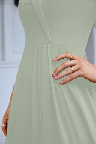 Vestido de noche de dama de honor con tirantes finos y hombros descubiertos para mujer 28093 