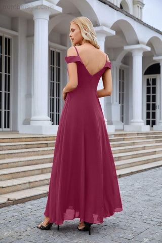 Vestido de noche de dama de honor con tirantes finos y hombros descubiertos para mujer 28093 