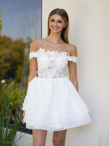 A-Line Lace Organza Appliqued Off-the Shoulder Prom Dress