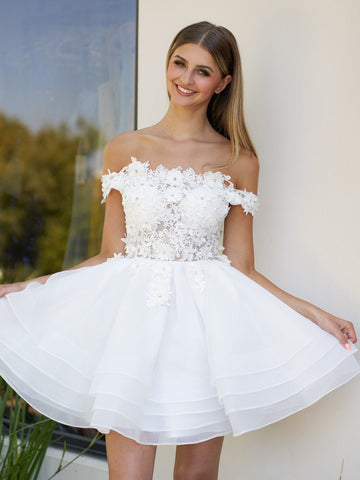 A-Line Lace Organza Appliqued Off-the Shoulder Prom Dress