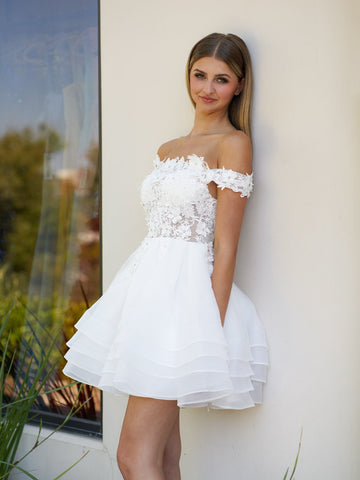A-Line Lace Organza Appliqued Off-the Shoulder Prom Dress